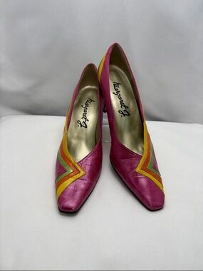 Margaret Jerrold Women’s Sz9.5 Bright Pink Multi-Accent Pumps #0292